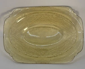 Vintage 1930s Federal Glass Co. Madrid Pattern Amber 11” Oval Platter Small Chip - Picture 1 of 4