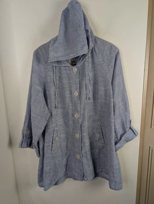 Jones & Co Plus Size 2x Linen Cotton Light Jacket Blue White Stripes New York - Image 1 of 4