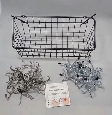 Metal Basket and Hooks for peg Board Storage Organizer Hanging Basket Gray - Image 1 of 4