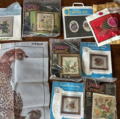 Lote 9 Kits de Costura Crewel Nuevo de Lote Antiguo Paragon Tina Erica Wilson Marion Nichols De Colección Foto 1 de 4