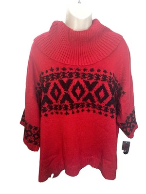 Style & Co. Women's Size Large Fair Isle Cowl-Neck Sweater in Red Retail $59.50 - Image 1 of 4