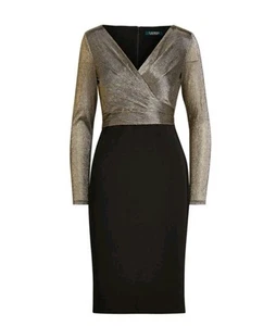 Lauren Ralph Lauren Damen Alexie Metallic V-Ausschnitt Cocktailkleid schwarz 12 - Bild 1 von 20