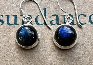 NEW $128 Sundance Catalog 1" Blue LABRADORITE Sterling Silver Handmade Earrings - Picture 1 of 14