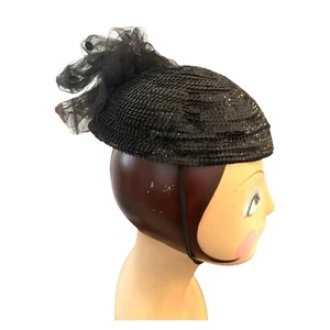 Vintage 1940s 1950s Fascinator Sequin Hat Nylon Sash Chin Strap Oval Shape EUC - Picture 1 of 7