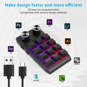 Wireless One Handed Gaming Keyboard Custom Macro Keyboard 12-Key UwBT Red TUYU - Picture 1 of 8
