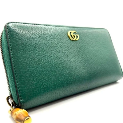 Cartera Larga Gucci Marmont Bambú Verde Cremallera Moneda Dinero en Efectivo Sin Cordones Usada Foto 1 de 4