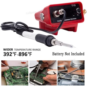 OLED Display Soldering Iron Station With T12 Tip For Milwaukee 18V Battery US - Picture 1 of 15