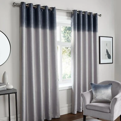 Fusion Ombre Strata Eyelet Dim Out Lined Curtains Pair Grey - Image 1 of 4