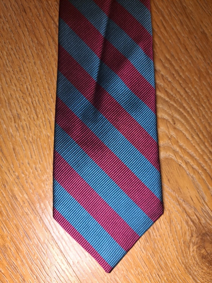 Corbata ajustada J Crew 100 % seda para hombre roja azul a rayas Repp Foto 1 de 4