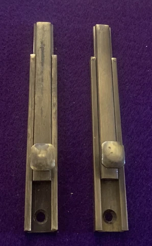 PAIR Art Deco Mid CenturyModern MCM hardware slide bolt cabinet door latch brass Cover