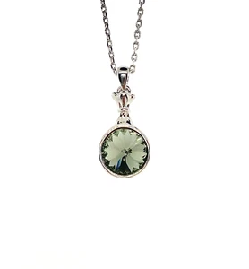 Forest Green Drop Swarovski Elements Crystal Necklace 18K Gold Plated 16-18" - Picture 1 of 3