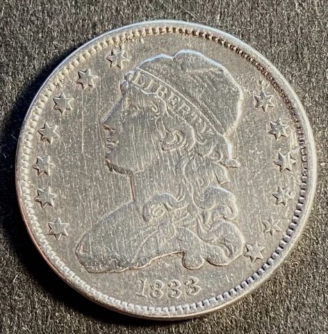 NICE 1833 CAPPED BUST SILVER QUARTER    FREE US SHIPPING Cover
