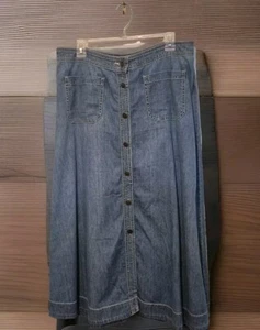 Chaps Women's Denim Long A-Line Skirt Button Front, Size 12p - Picture 1 of 5