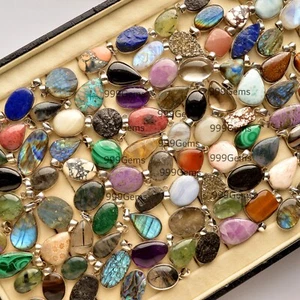 30 Pc Natural Multi Color Gemstone Mix Shape 925 Sterling Silver Crystal Pendant - Picture 1 of 11