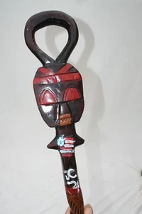 VINTAGE AFRICAN CANE TRIBAL Jr CHARLIE FAST PAINT WALKING STICK RARE ART CARVED - Picture 1 of 21
