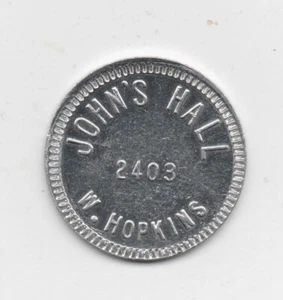 Vintage Aluminium Handels Medaille John's Hall gut für ein Getränk - Bild 1 von 2