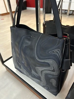 NEW Tumi Georgica JODYS 100% LEATHER Tote Crossbody Bag BLACK LIQUID EMBROIDERY - Image 1 of 4