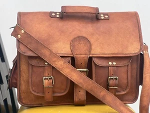 Men's Genuine Leather Messenger Satchel Briefcase Shoulder Biggest Laptop Bag - Picture 1 of 5
