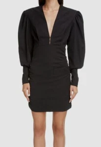 $790 Isabel Marant Women's Black Stella Puff-Sleeve Poplin Mini Dress Size 34 - Picture 1 of 4