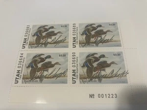 Duck Stamp1988 UTAH - State Duck Stamp - Mint OG NH **ARTIST SIGNED** block of 4 - Picture 1 of 2