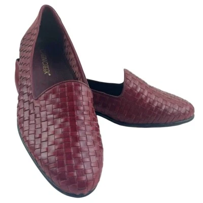 Mocasines Cabin Creek Carly para mujer talla 9W zapatos de cuero tejido rojo sangre de buey Brasil Foto 1 de 4