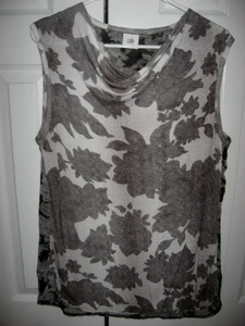 Womens NWOT Gray Flowered CAbi Drape Neck Sleeveless Shirt Top Medium - Picture 1 of 1