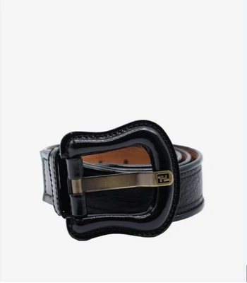 Fendi B Icónico Cinturón Cuero Negro Charol Detalles Nuevo En Bolsa Antipolvo Original Foto 1 de 4