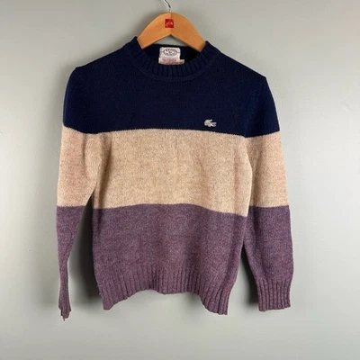 VTG Izod Lacoste Sweater Boys Size 14 Blue Stripe Virgin Wool Knit Crewneck 80s - Image 1 of 4