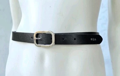 Cinturón delgado para mujer RL Lauren Ralph Lauren de cuero texturizado negro/plateado XL Foto 1 de 4