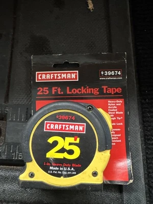 Sears Craftsman USA Nos 25’ Tape Measure 39675 Locking 1” Blade Rare Yellow USA - Image 1 of 4