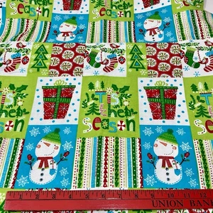 Cotton Flannel Fabric Christmas Red Green Snowman 42”x 7 Yards Snuggle - Picture 1 of 4