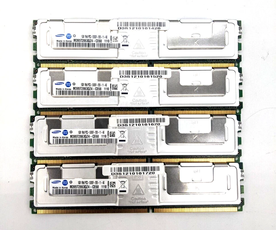 Lote de 4 Memorias de Servidor SAMSUNG 1GB PC2-5300F M395T2863QZ4-CE68 Foto 1 de 3