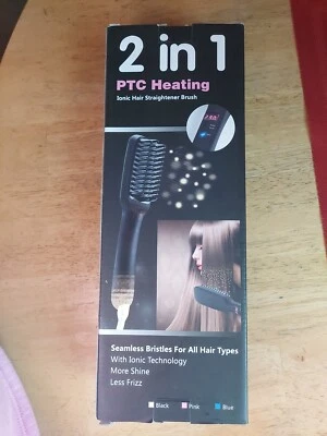 2-in-1 Ionic Hair Straightener Brush  Hair Straightening Brush Comb PTC Heating  - Image 1 of 4