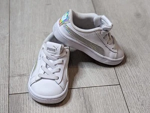 Puma Unisex Size 5c Classic White Leather Iridescent Sneakers 381499-01 Lace Up  - Bild 1 von 9