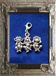 CHARM ANHÄNGER 3 AFFEN 3D 925er SILBER KARABINER für BETTELARMBAND + KETTE - Bild 1 von 3