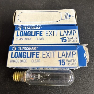 TUNGSRAM, GE LONGLIFE EXIT LAMP 25 WATT, BRASS BASE, CLEAR, T6 Set Of 3 - Image 1 of 4