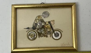 Vintage uhrmacherische Collage signiert, L. Kersh, Motorrad Mankave Uhr Teile COA - Bild 1 von 4