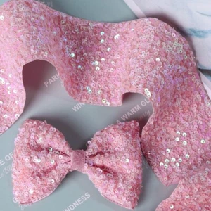 Pink Sequin Ribbon, 2.75" Glitter Ribbon for DIY Craft & Sewing, Beaded Fabric - Picture 1 of 6