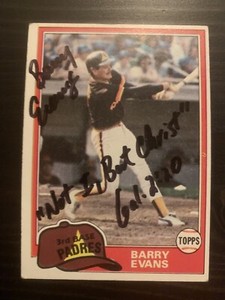 1981 Topps #72 Barry Evans San Diego Padres Signed Card Autographed