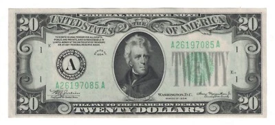 ** 1934 $20 DOLLARS BILL NOTE DARK MULE BOSTON FR-2054a-AM GEM. ** - Image 1 of 2