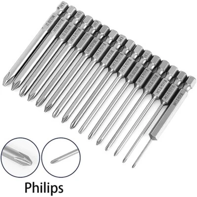 75mm - 120mm Long Magnetic Screwdriver Power Drill Bit Set Pozi Philips 1/4" Hex - Image 1 of 4