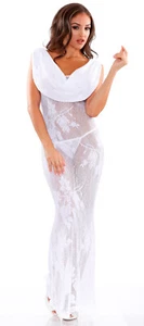 Sexy Nightgown Women's OS White Lingerie Dress  Lace Maxi Gown w G-string Panty - Picture 1 of 3