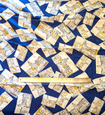 Vtg Rayon Fabric European City Buildings Sailboats Postcards 44 x 6.5 yds 2 Cuts - Image 1 of 2