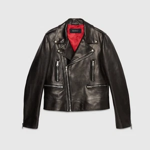 NWT GUCCI Moto Blouson Black Cafe Racer Mens Lamb LEATHER Jacket 44/54 $5500 - Picture 1 of 12