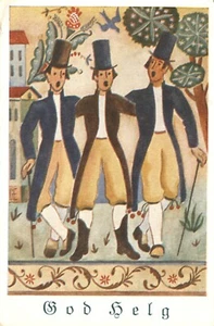 Postal sueca God Helg Have A Good Weekend tres hombres eduardianos cantando década de 1940 - Imagen 1 de 2
