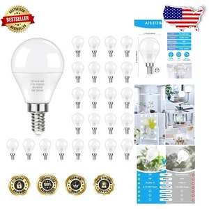 Long-Lasting 6W E12 LED Bulbs - 5000K Daylight White, 24 Pack Ideal for Fixtures - Picture 1 of 11