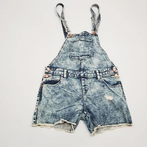 JUSTICE Premium Jeans Girls Denim Blue Overalls Shorts Size 16 R Distressed - Picture 1 of 6