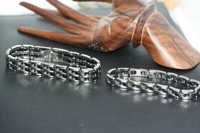 Pulsera de ónix de acero inoxidable de 8" y 7,5" para parejas de 2 piezas para él y ella Foto 1 de 4