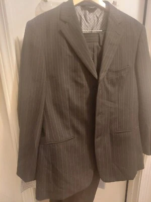J. Ferrar Black Pinstripe Mens 2 Piece Dress Suit Size 42R/36/30 - Image 1 of 4