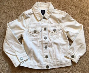 GAP Kids White Denim Jacket Size 5 Snap Button - Picture 1 of 3